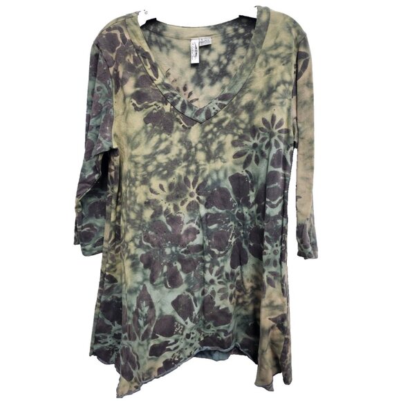 Winter Sun Womens Wearable Art Tunic Top Small Green Floral Asymmetrical Casual - Picture 1 of 9